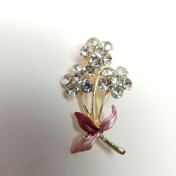 Vintage Rhinestone Flower Cluster Brooch, Bouquette Shape, Enamel, Estate - Picture 6 of 6